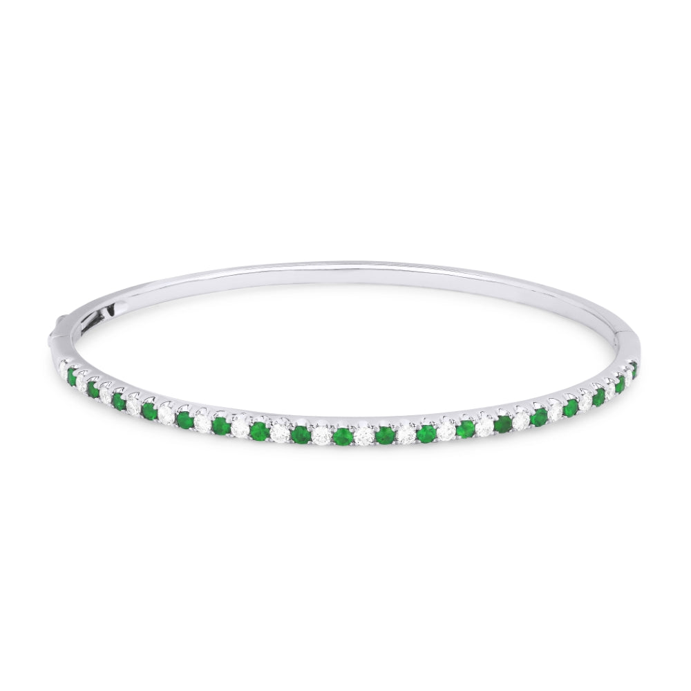 Beautiful Hand Crafted 14K White Gold  Emerald And Diamond Arianna Collection Bangle