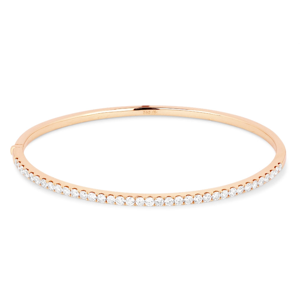 Beautiful Hand Crafted 14K Rose Gold White Diamond Milano Collection Bangle