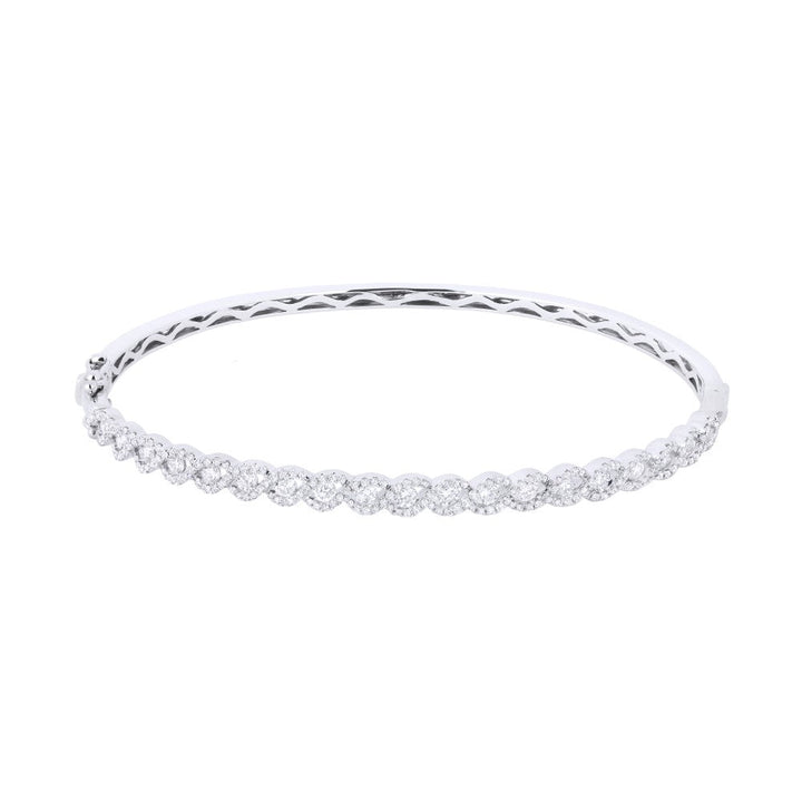 Beautiful Hand Crafted 14K White Gold White Diamond Milano Collection Bangle