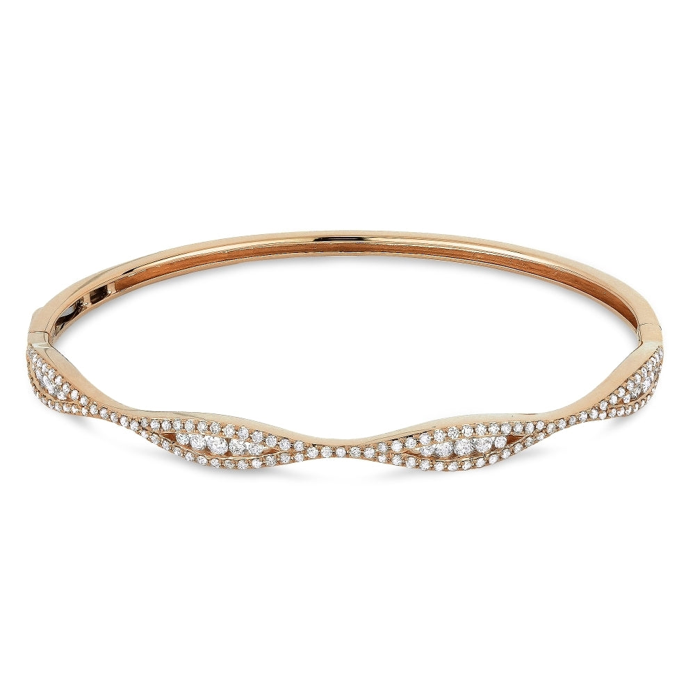 Beautiful Hand Crafted 14K Rose Gold White Diamond Milano Collection Bangle