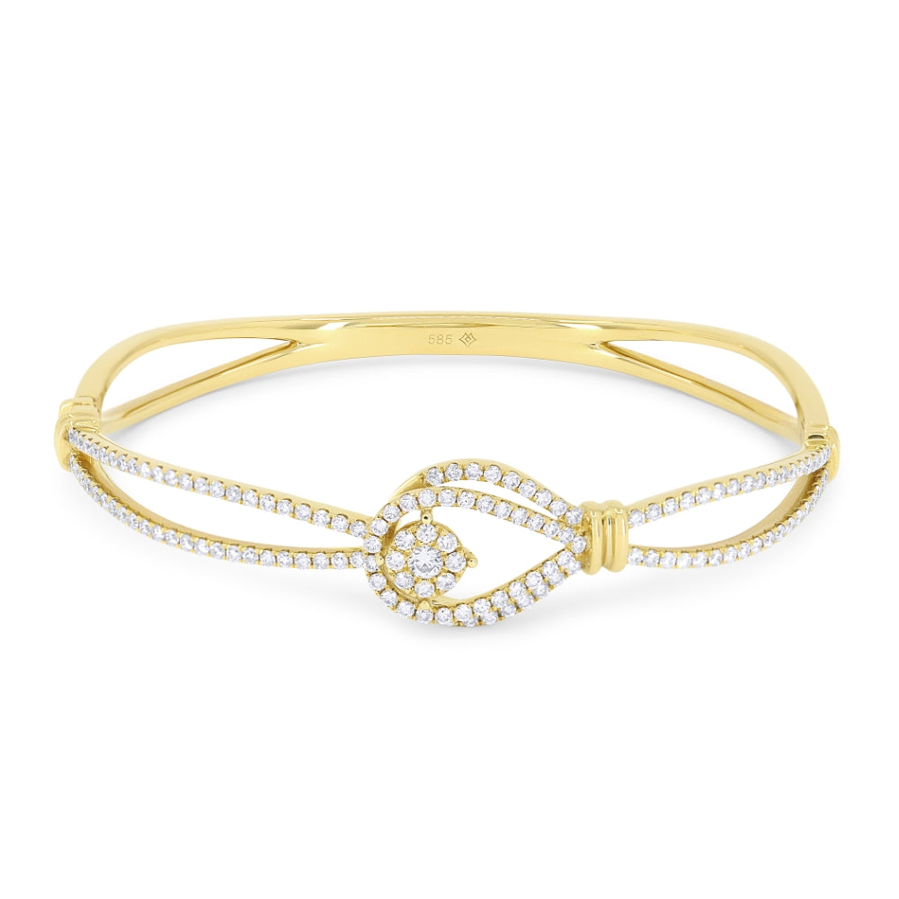 Beautiful Hand Crafted 18K Yellow Gold White Diamond Milano Collection Bangle
