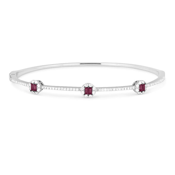 Beautiful Hand Crafted 14K White Gold  Ruby And Diamond Arianna Collection Bangle