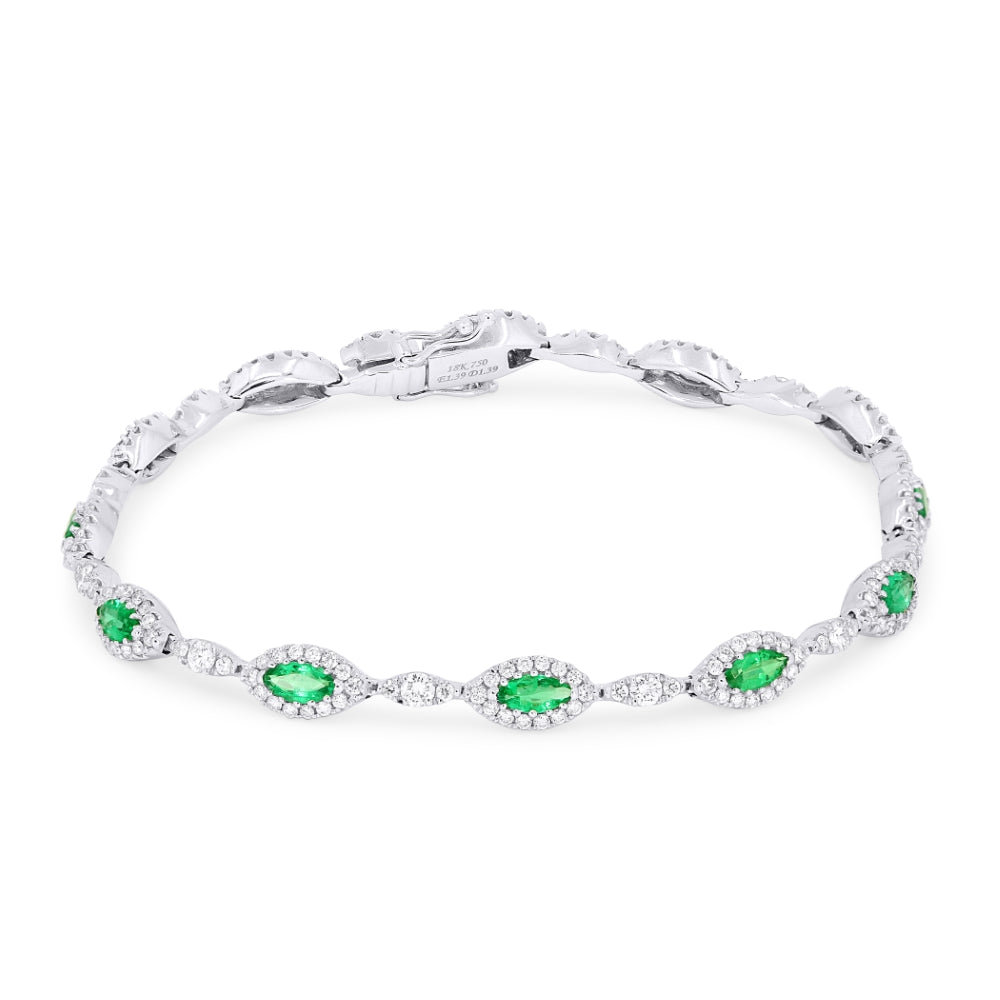 Beautiful Hand Crafted 18K White Gold  Emerald And Diamond Arianna Collection Bracelet