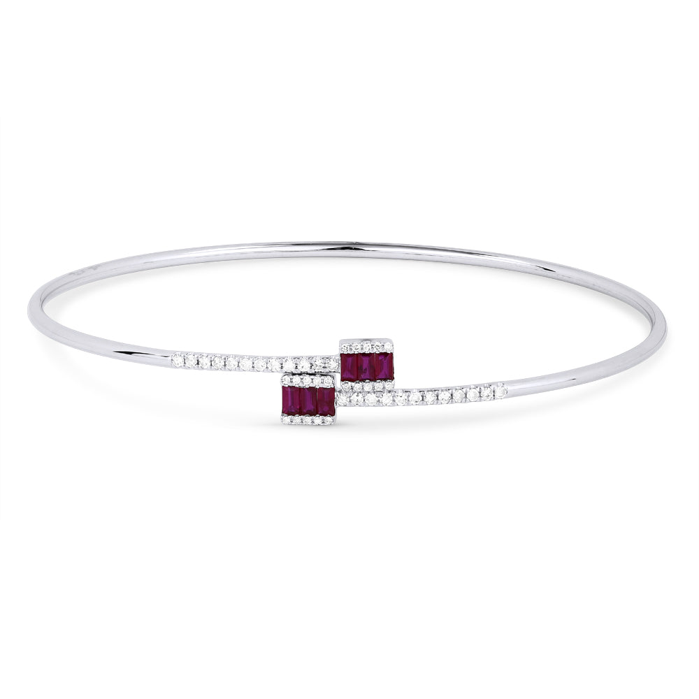 Beautiful Hand Crafted 14K White Gold  Ruby And Diamond Arianna Collection Bangle