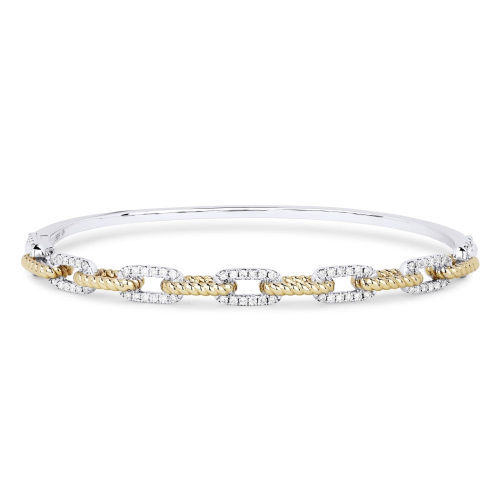 Beautiful Hand Crafted 14K Two Tone Gold White Diamond Milano Collection Bangle