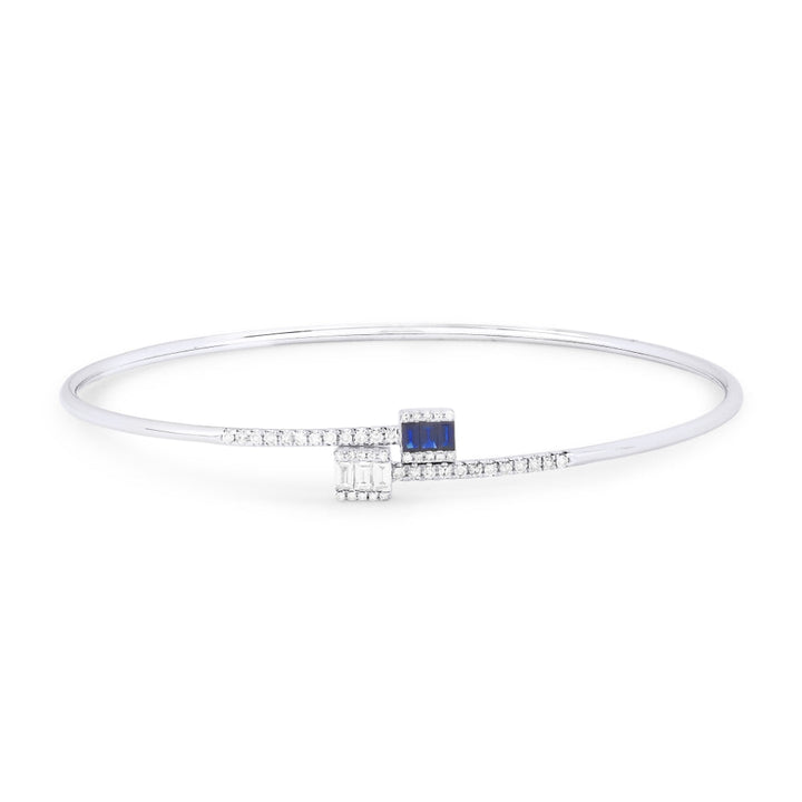 Beautiful Hand Crafted 14K White Gold  Sapphire And Diamond Arianna Collection Bangle