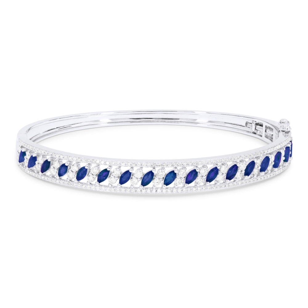 Beautiful Hand Crafted 14K White Gold  Sapphire And Diamond Arianna Collection Bangle