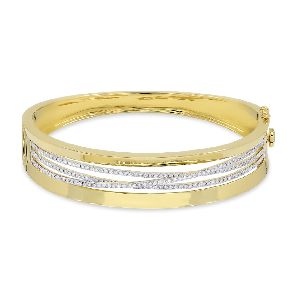 Beautiful Hand Crafted 14K Two Tone Gold White Diamond Milano Collection Bangle