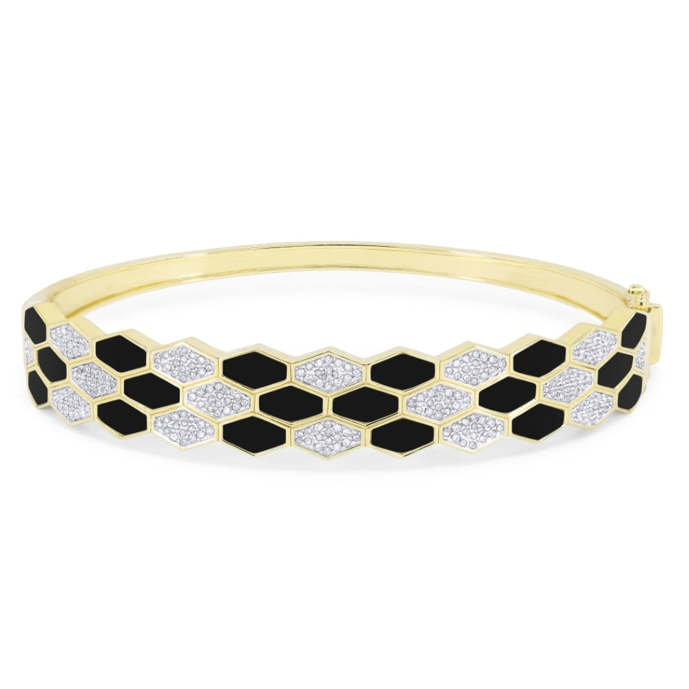 Beautiful Hand Crafted 14K Yellow Gold  Black Onyx And Diamond Milano Collection Bangle