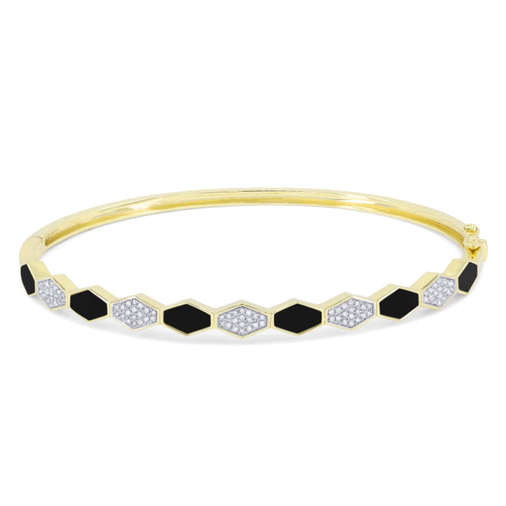 Beautiful Hand Crafted 14K Yellow Gold  Black Onyx And Diamond Milano Collection Bangle