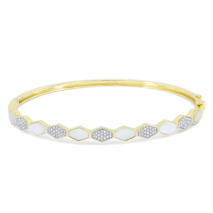 Beautiful Hand Crafted 14K Yellow Gold  Mother Of Pearl And Diamond Milano Collection Bangle