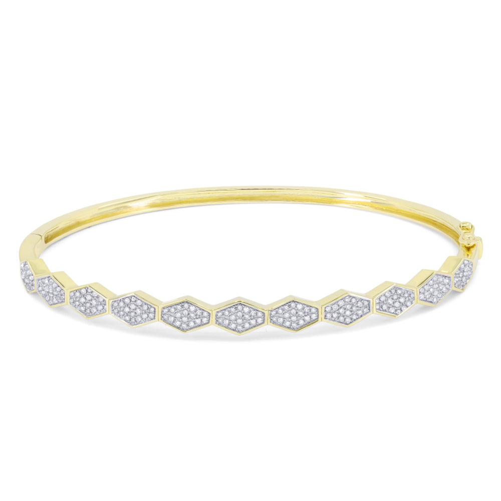 Beautiful Hand Crafted 14K Yellow Gold White Diamond Milano Collection Bangle