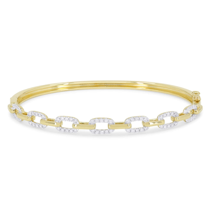 Beautiful Hand Crafted 14K Yellow Gold White Diamond Milano Collection Bangle