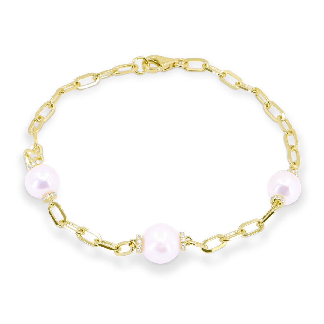 Beautiful Hand Crafted 14K Yellow Gold  Pearl And Diamond Milano Collection Bracelet