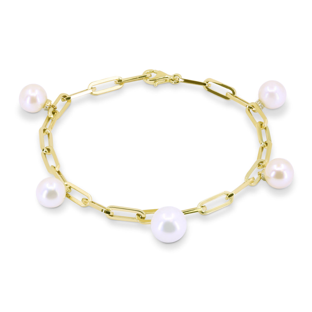 Beautiful Hand Crafted 14K Yellow Gold  Pearl And Diamond Milano Collection Bracelet