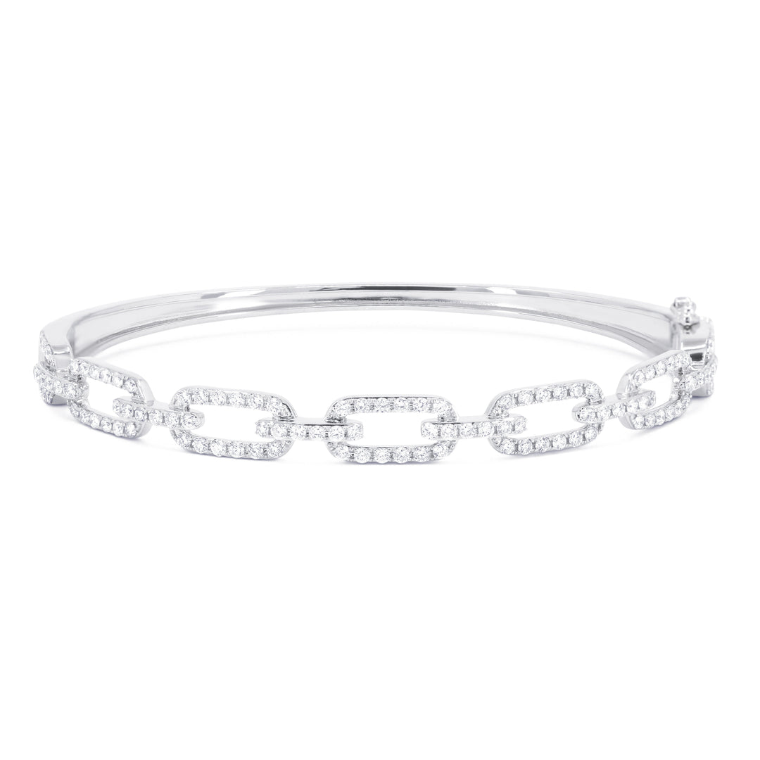 Beautiful Hand Crafted 14K White Gold White Diamond Milano Collection Bangle