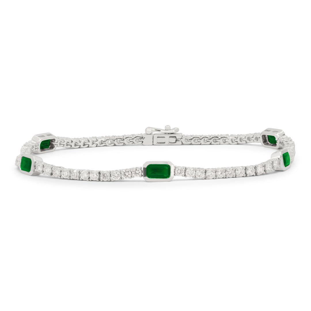 Beautiful Hand Crafted 14K White Gold  Emerald And Diamond Arianna Collection Bracelet