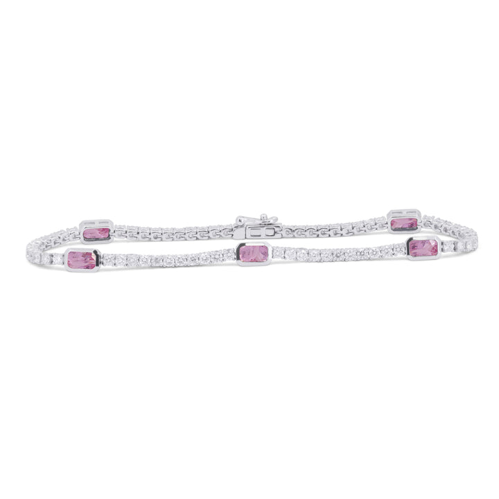 Beautiful Hand Crafted 14K White Gold  Pink Sapphire And Diamond Arianna Collection Bracelet
