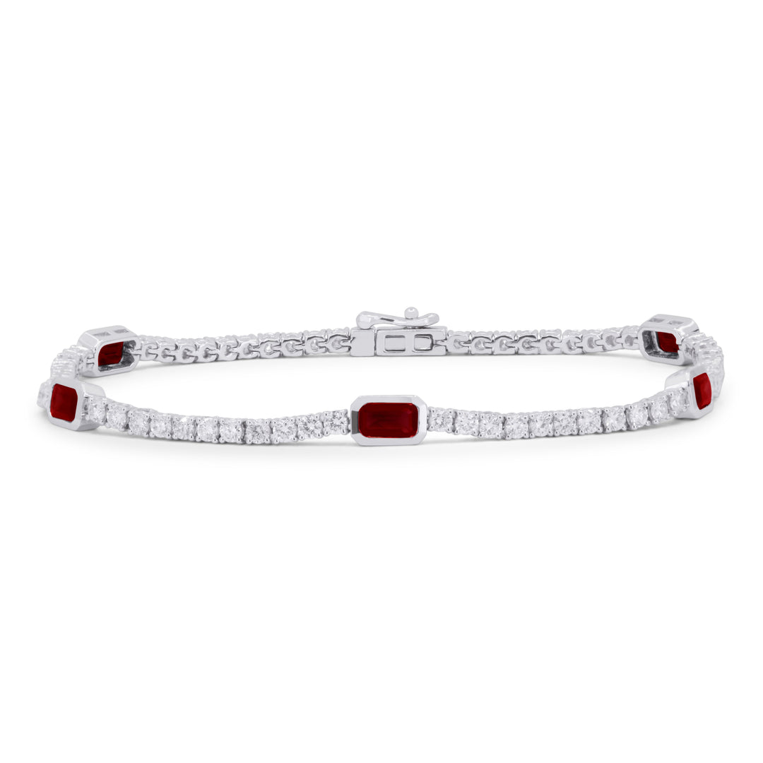 Beautiful Hand Crafted 14K White Gold  Ruby And Diamond Arianna Collection Bracelet