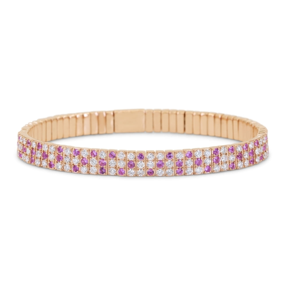 Beautiful Hand Crafted 14K Rose Gold  Pink Sapphire And Diamond Milano Collection Bangle