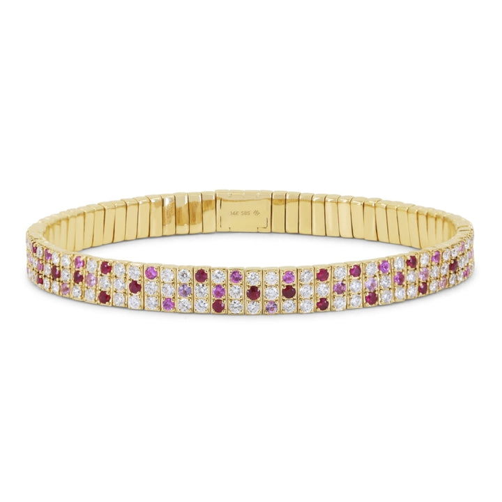 Beautiful Hand Crafted 14K Yellow Gold  Ruby And Diamond Arianna Collection Bangle