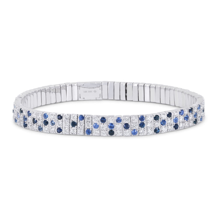 Beautiful Hand Crafted 14K White Gold  Sapphire And Diamond Milano Collection Bangle