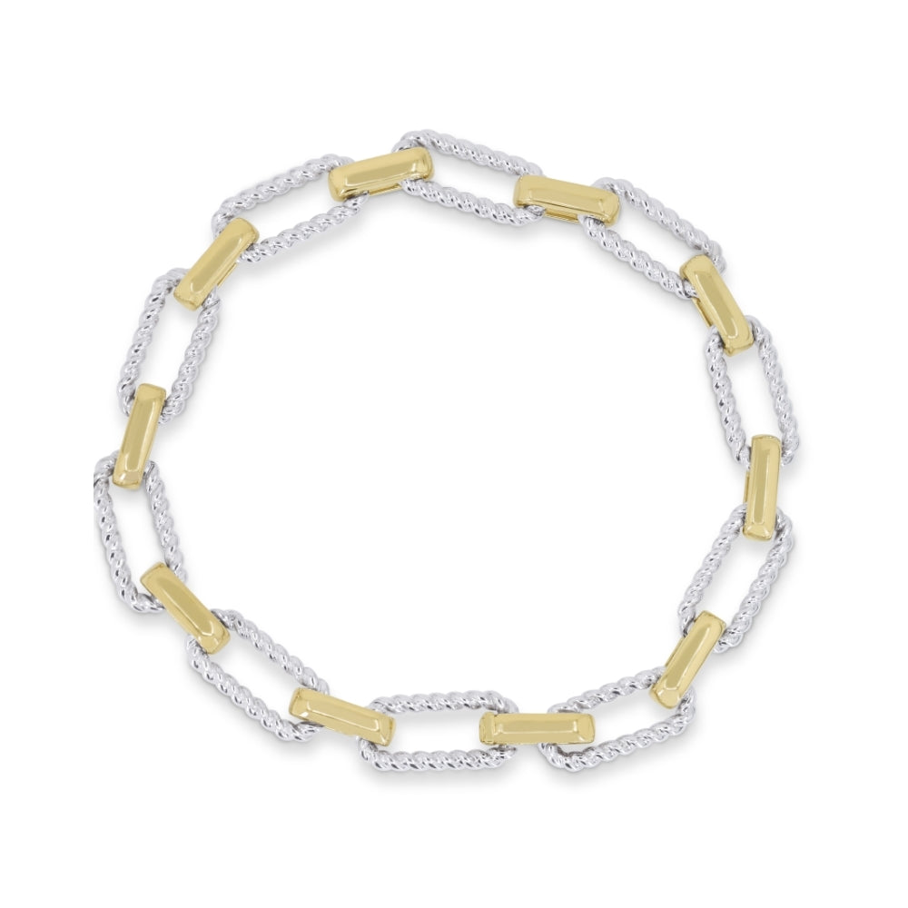 Beautiful Hand Crafted 14K Two Tone Gold White Diamond  Bracelet