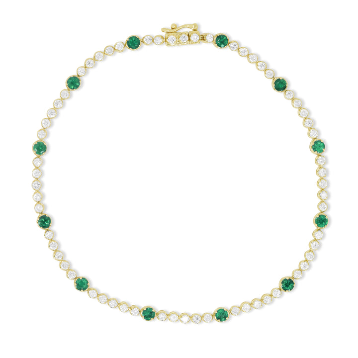 Beautiful Hand Crafted 14K Yellow Gold 3MM Emerald And Diamond Arianna Collection Bracelet