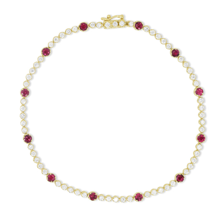 Beautiful Hand Crafted 14K Yellow Gold 3MM Ruby And Diamond Arianna Collection Bracelet