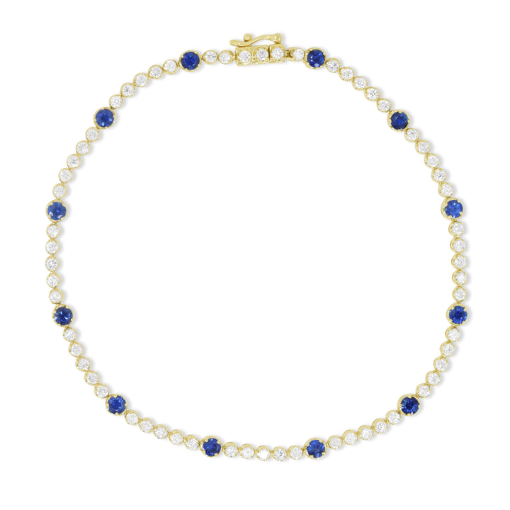 Beautiful Hand Crafted 14K Yellow Gold 3MM Sapphire And Diamond Arianna Collection Bracelet