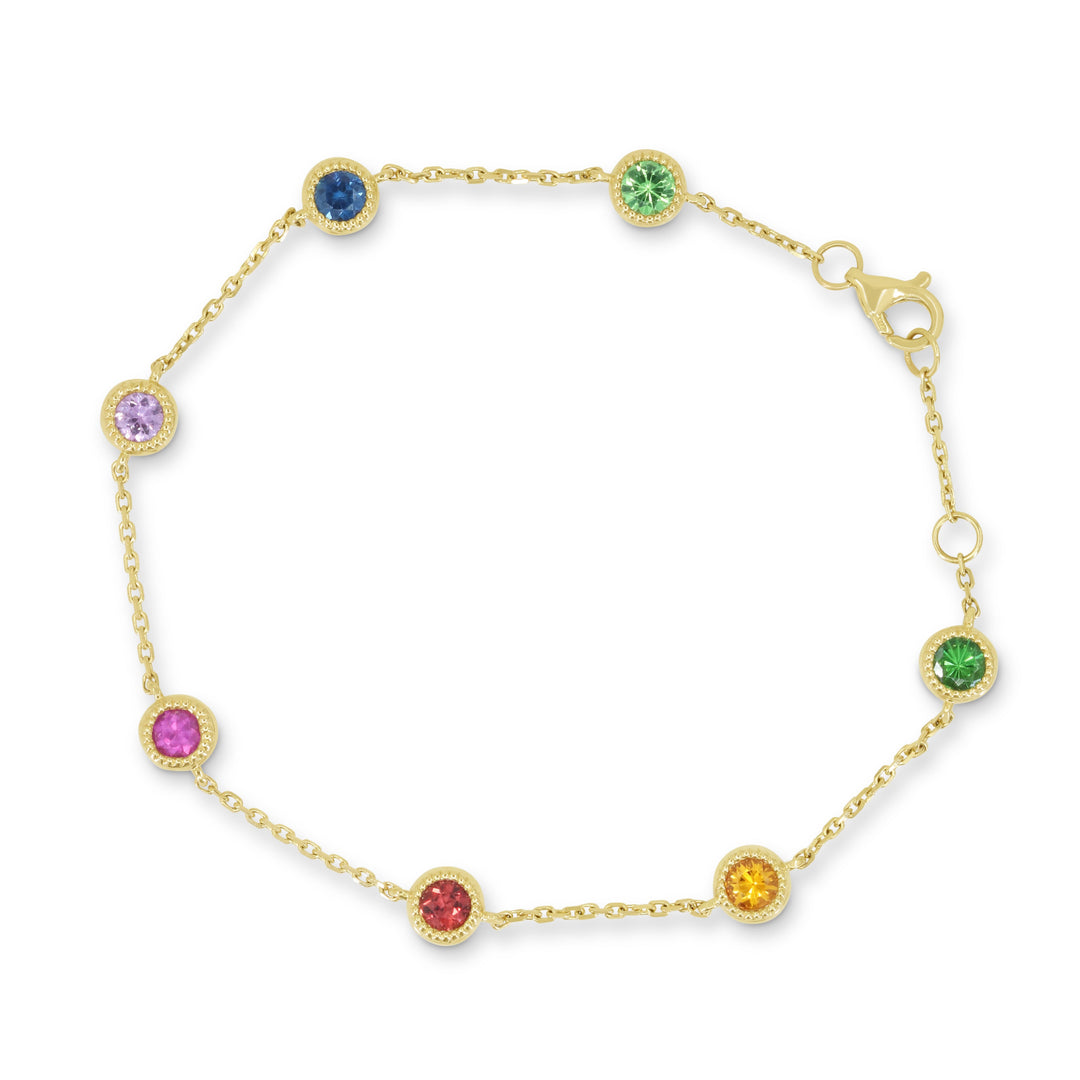 Beautiful Hand Crafted 14K Yellow Gold  Multi Colored Sapphire And Diamond Arianna Collection Bracelet