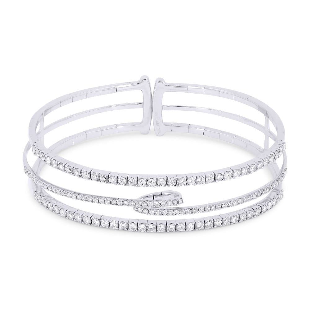 Beautiful Hand Crafted 18K White Gold White Diamond Aspen Collection Bangle