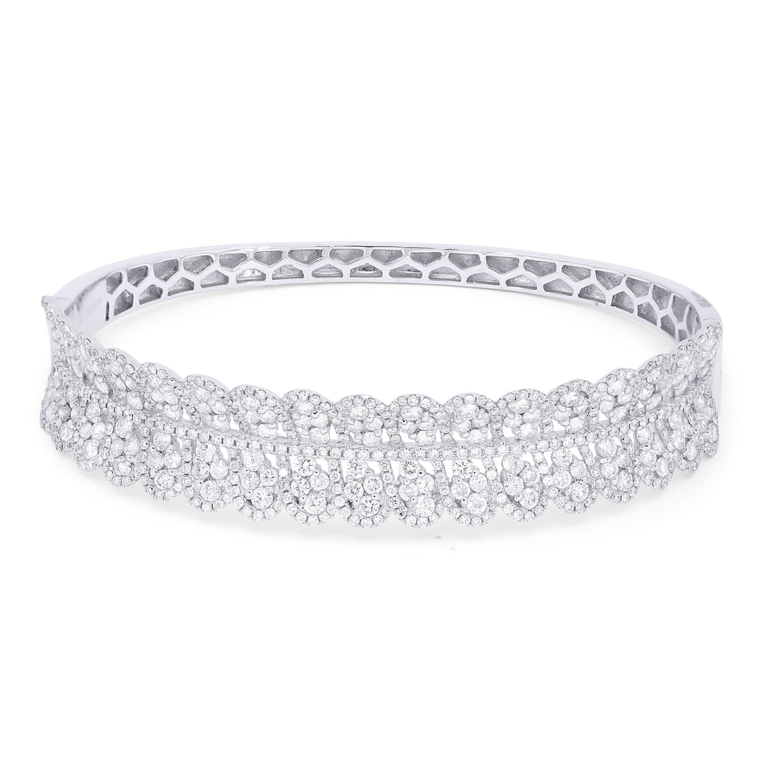Beautiful Hand Crafted 18K White Gold White Diamond Aspen Collection Bangle