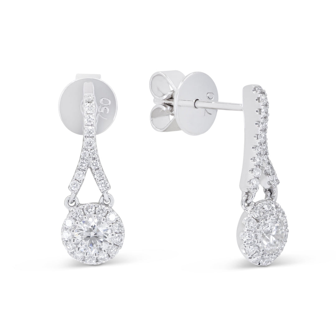 Beautiful Hand Crafted 18K White Gold White Diamond Lumina Collection Drop Dangle Earrings With A Lever Back Closure