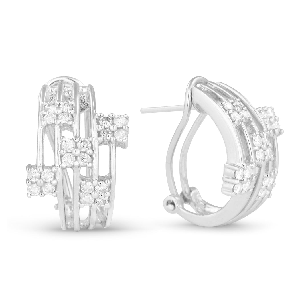 Beautiful Hand Crafted 14K White Gold White Diamond Milano Collection Hoop Earrings With A Omega Back Closure
