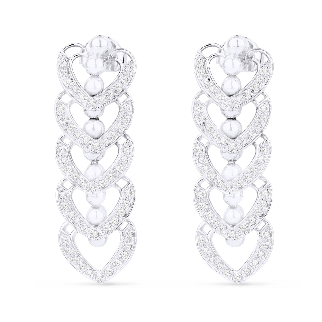 Beautiful Hand Crafted 14K White Gold White Diamond Milano Collection Drop Dangle Earrings With A Omega Back Closure