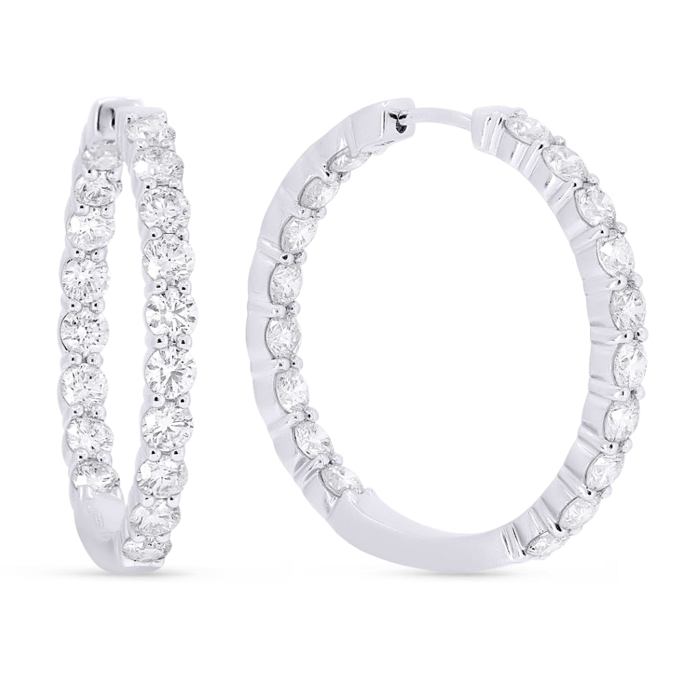 Beautiful Hand Crafted 18K White Gold White Diamond Milano Collection Hoop Earrings With A Hoop Closure