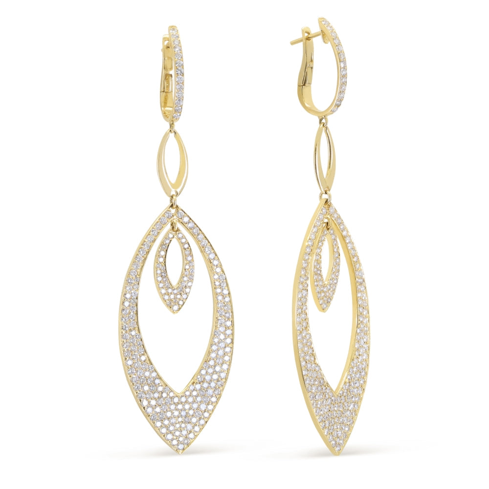 Beautiful Hand Crafted 18K Yellow Gold White Diamond Lumina Collection Drop Dangle Earrings With A Lever Back Closure
