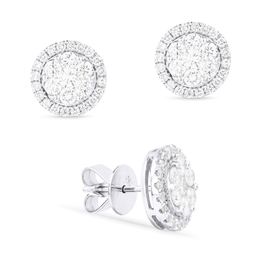 Beautiful Hand Crafted 18K White Gold White Diamond Lumina Collection Stud Earrings With A Push Back Closure