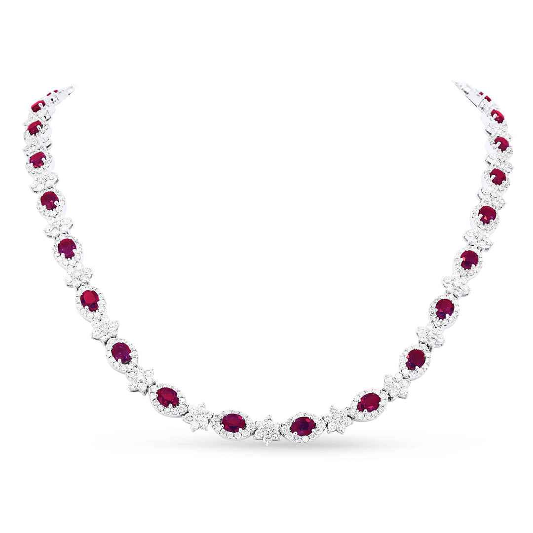 Beautiful Hand Crafted 18K White Gold  Ruby And Diamond Arianna Collection Necklace