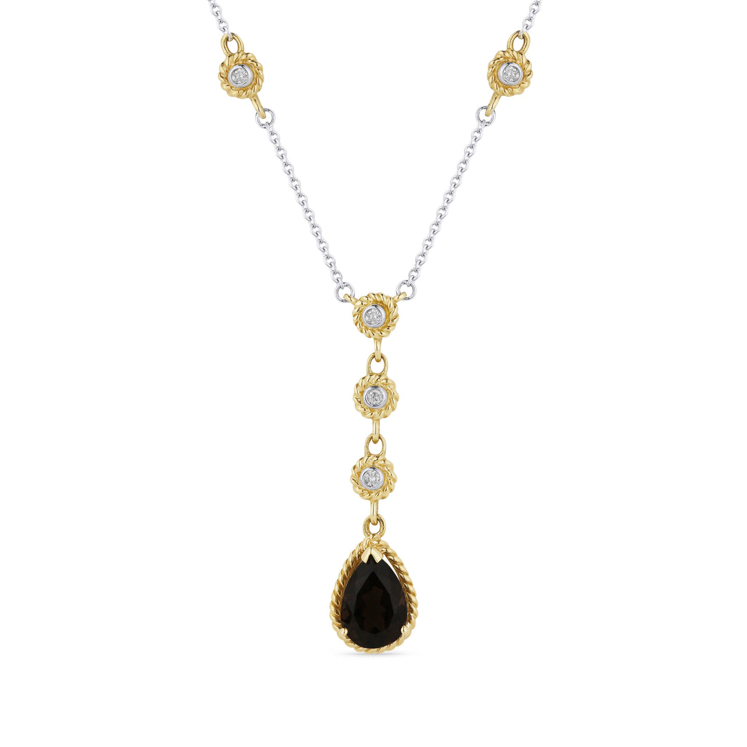 Beautiful Hand Crafted 14K Two Tone Gold  Smokey Topaz And Diamond Eclectica Collection Necklace