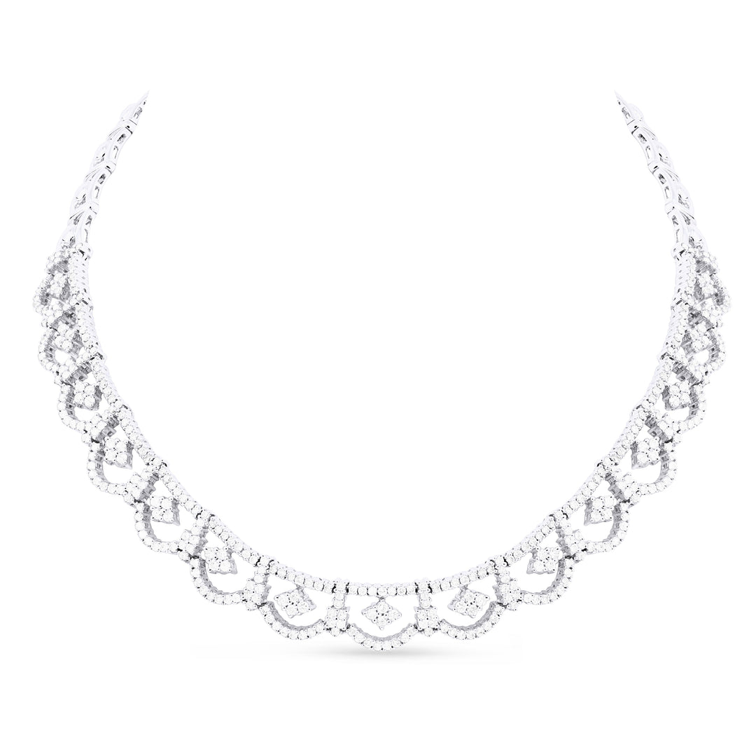 Beautiful Hand Crafted 14K White Gold White Diamond Aspen Collection Necklace