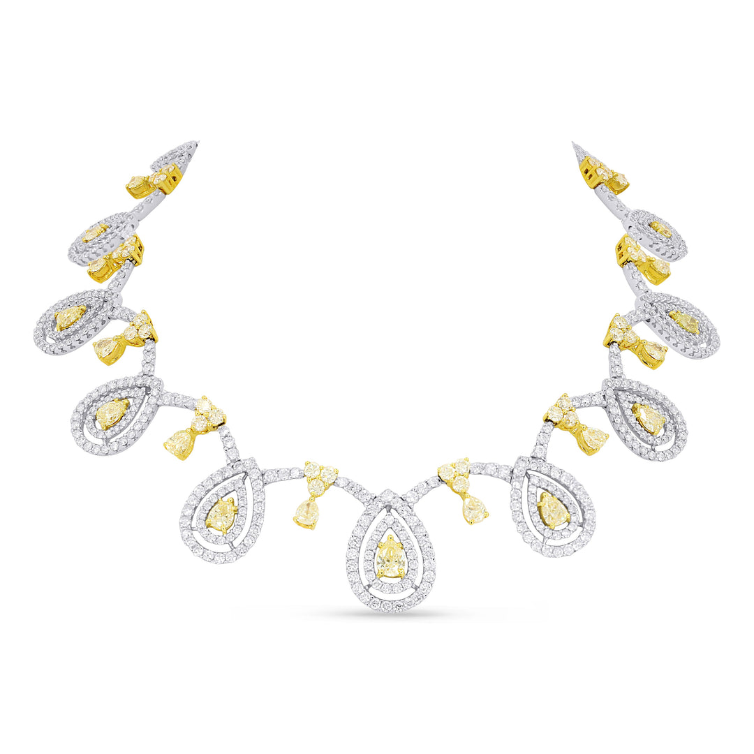 Beautiful Hand Crafted 18K White Gold  Yellow Diamond And Diamond Aspen Collection Necklace