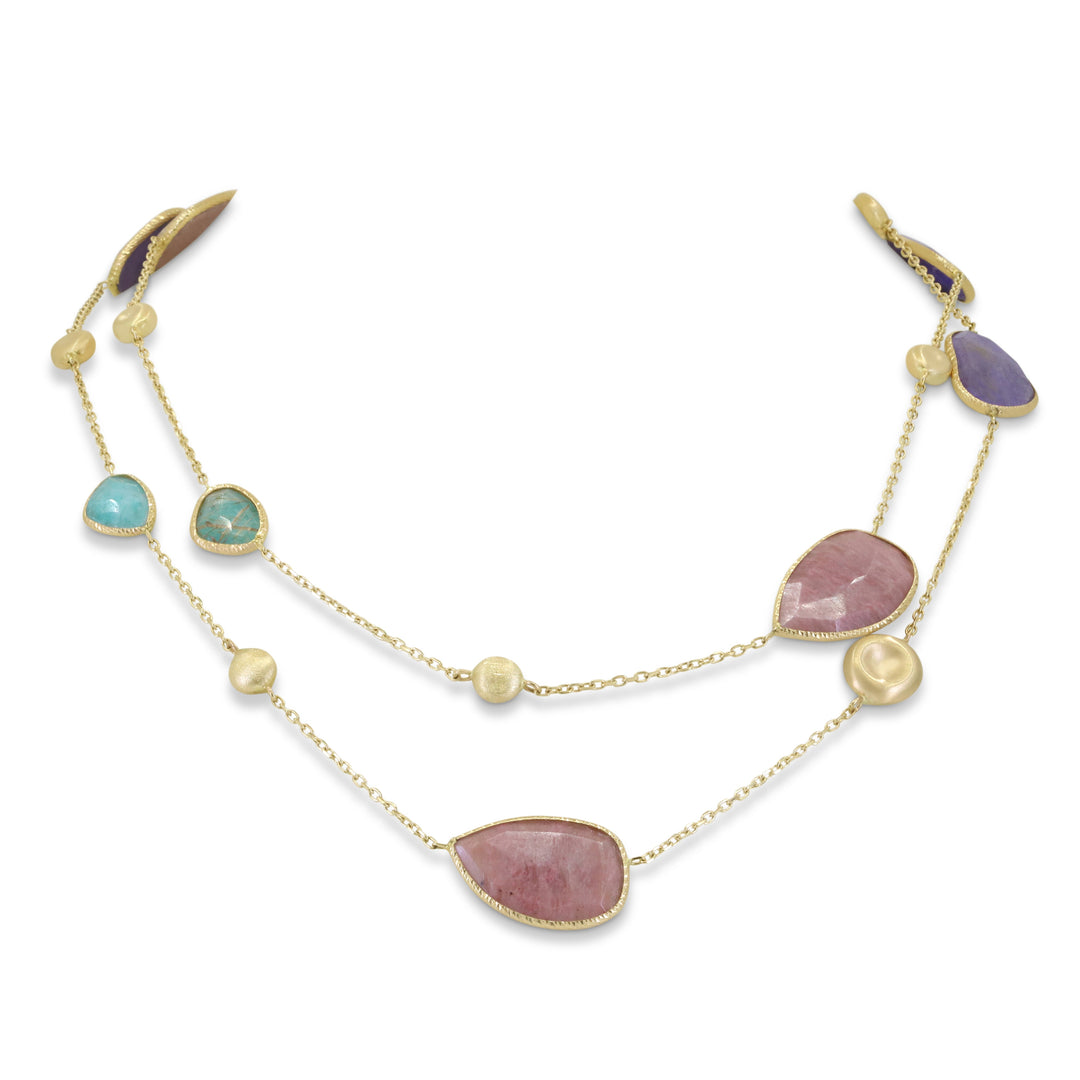 Beautiful Hand Crafted 14K Yellow Gold  Amazonite And Diamond Eclectica Collection Necklace