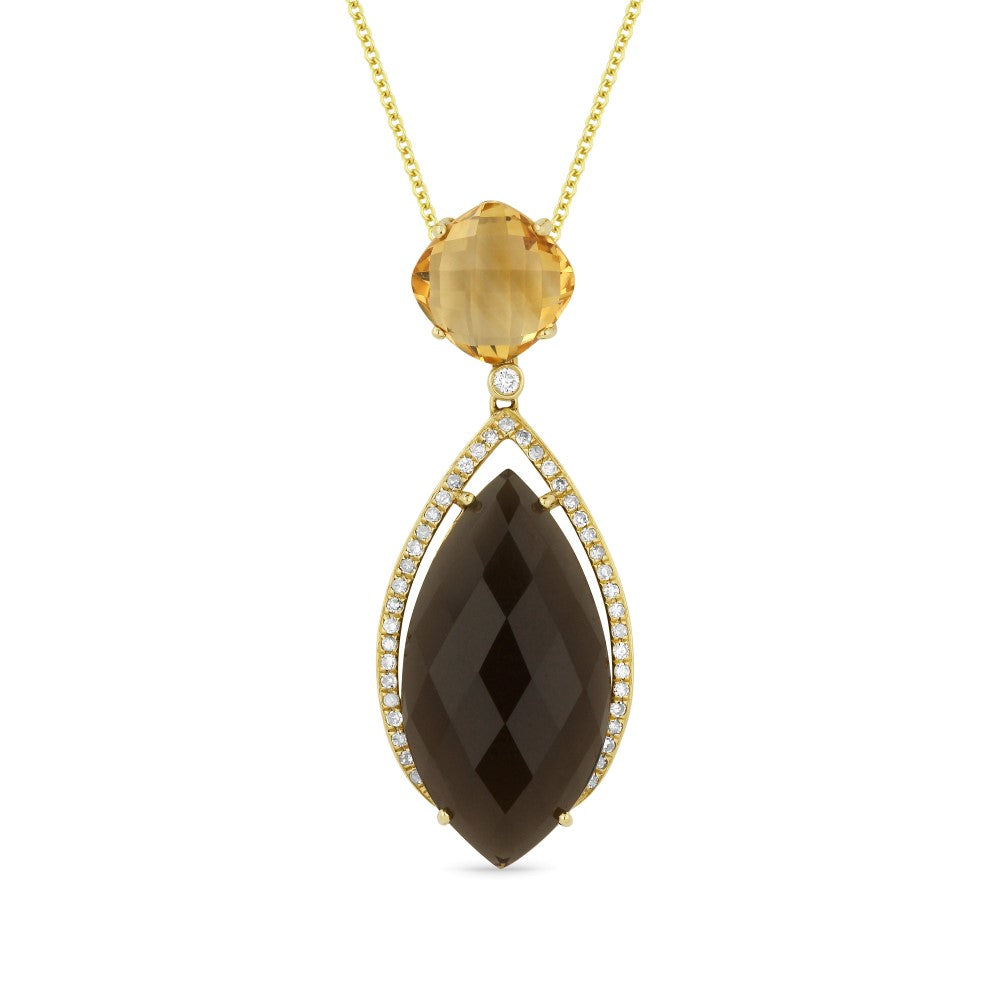 Beautiful Hand Crafted 14K Yellow Gold  Smokey Topaz And Diamond Eclectica Collection Pendant