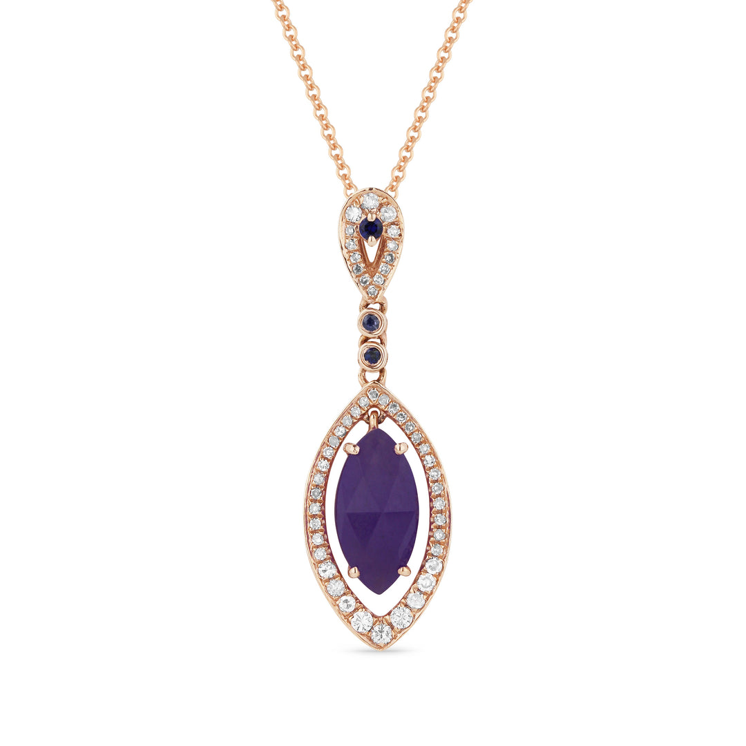 Beautiful Hand Crafted 14K Rose Gold  Purple Jade And Diamond Eclectica Collection Pendant