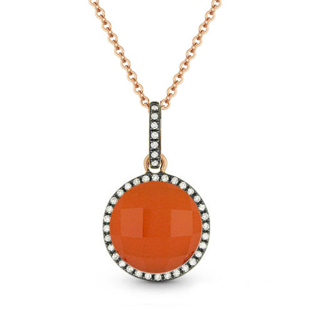 Beautiful Hand Crafted 14K Rose Gold  Red Agate And Diamond Eclectica Collection Pendant