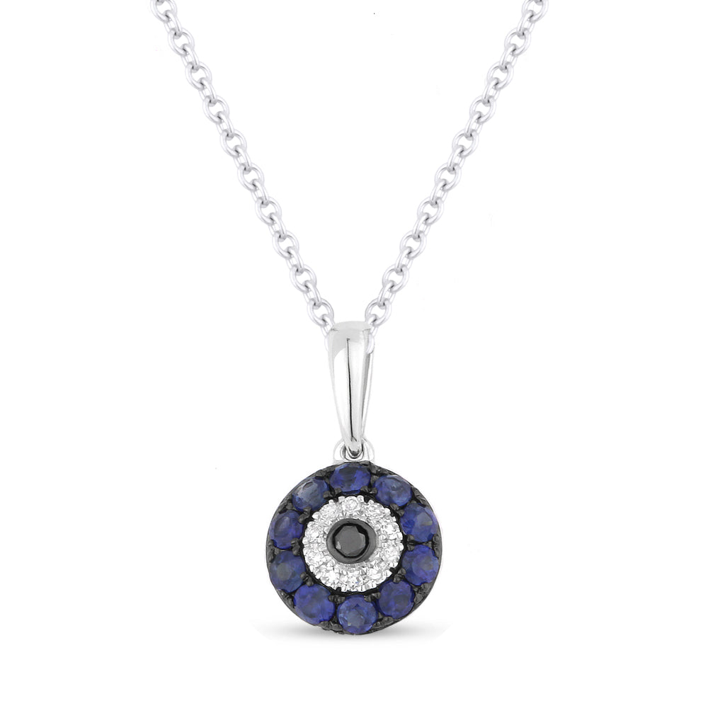 Beautiful Hand Crafted 14K White Gold  Sapphire And Diamond Religious Collection Pendant