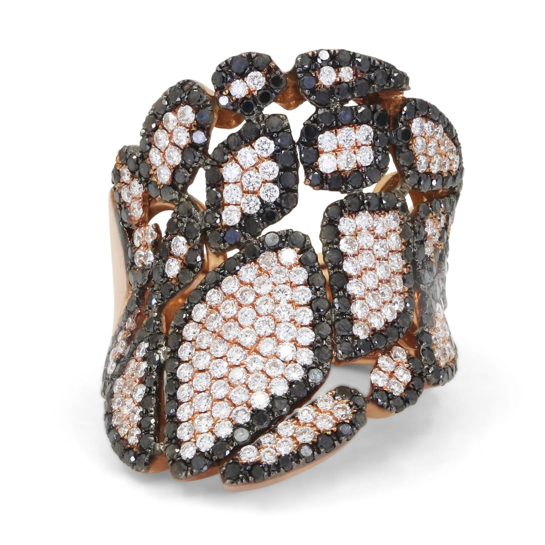 Beautiful Hand Crafted 18K Rose Gold  Black Diamond And Diamond Eclectica Collection Ring