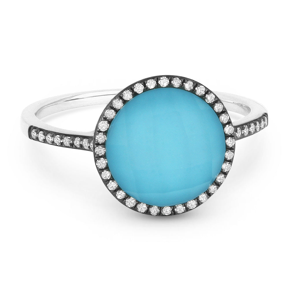 Beautiful Hand Crafted 14K White Gold  Turquoise And Diamond Eclectica Collection Ring